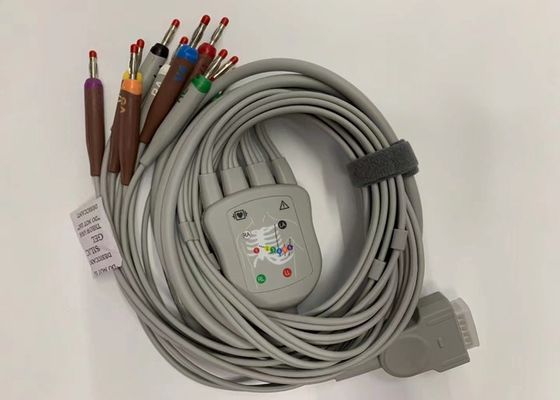 Grey 10 Lead ECG Kabel Dengan 15 Pin US Standar Pisang Konektor 4.0