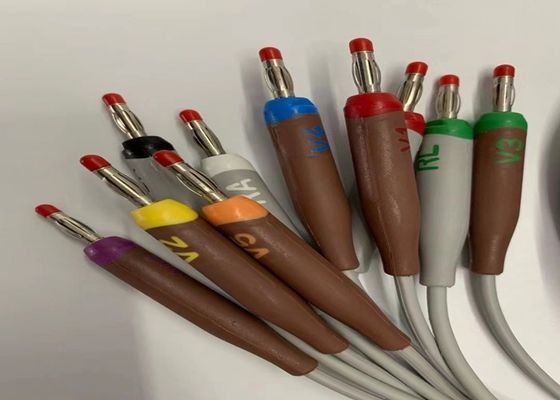 Grey 10 Lead ECG Kabel Dengan 15 Pin US Standar Pisang Konektor 4.0
