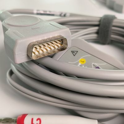 Mesin elektrokardiogram terintegrasi 12 kawat timbal dengan 15 pin standar Eropa IEC kepala pisang 4.0