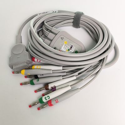 Mesin elektrokardiogram terintegrasi 12 kawat timbal dengan 15 pin standar Eropa IEC kepala pisang 4.0