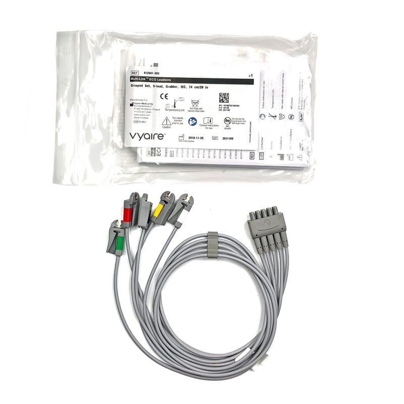 GE Ref:412681-003 Multi-Link EKG Leadwire Group Set,5 -Lead,Grabber,IEC 74 CM /29 IN