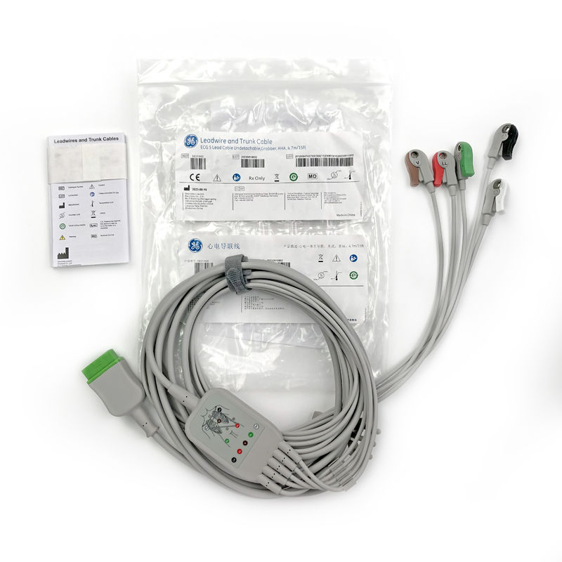 5831400 Leadwire And Trunk Cable ECG 5 Lead Cable Undetachable, Grabber, AHA,4.7M/15 FT